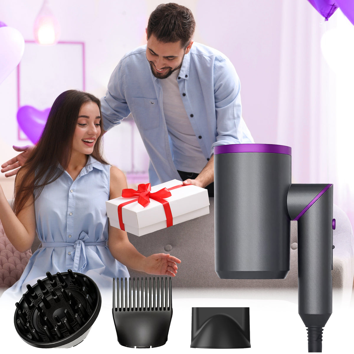 OAKSKY Hair Dryer with Comb,1800W Professional Ionic Blow Dryer with Diffuser for Curly Hair,Foldable & Protable Design for Travel