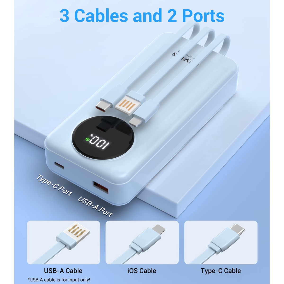 JIUMESS 20000mAh Power Bank with Cables 22.5W Fast Portable Charger Compatible for iPhone, Android