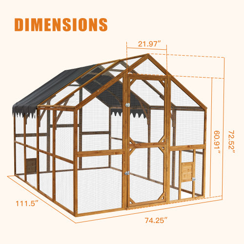 VANECL 110" Large Outdoor Chicken Coop Enclosures, Walk-in Kitten Playpen with Upgrade Waterproof Cover, Galvanized Wire Mesh Catio with Sliding B0lt Lock & 2 Small Access Doors, Spacious Pet Exercise Pen for Chicken, Kitten, Small Animals
