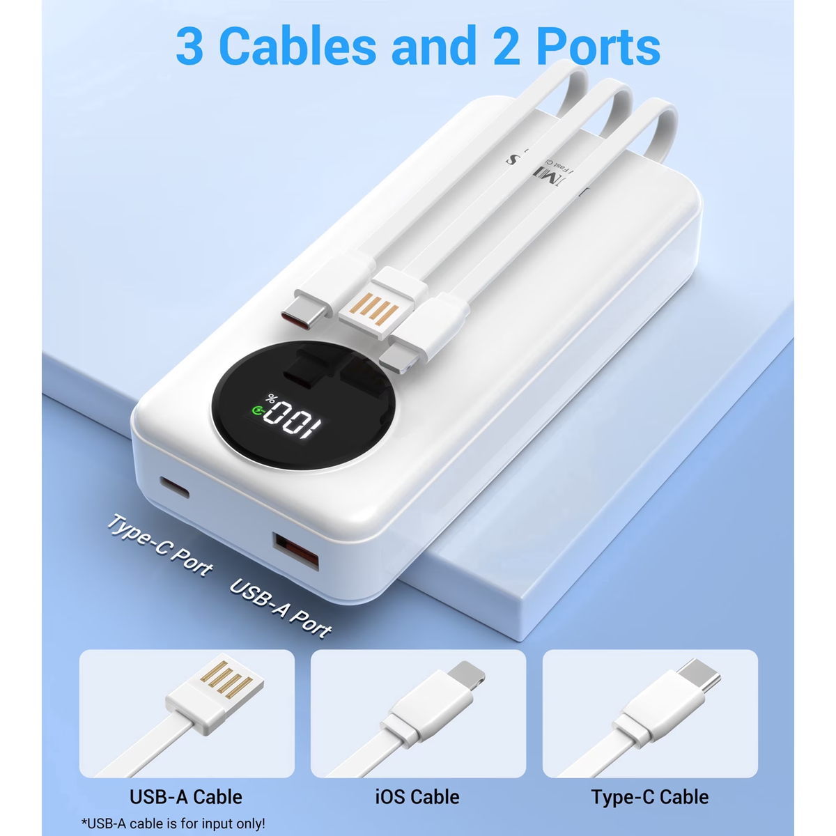 JIUMESS 20000mAh Power Bank with Cables 22.5W Fast Portable Charger Compatible for iPhone, Android