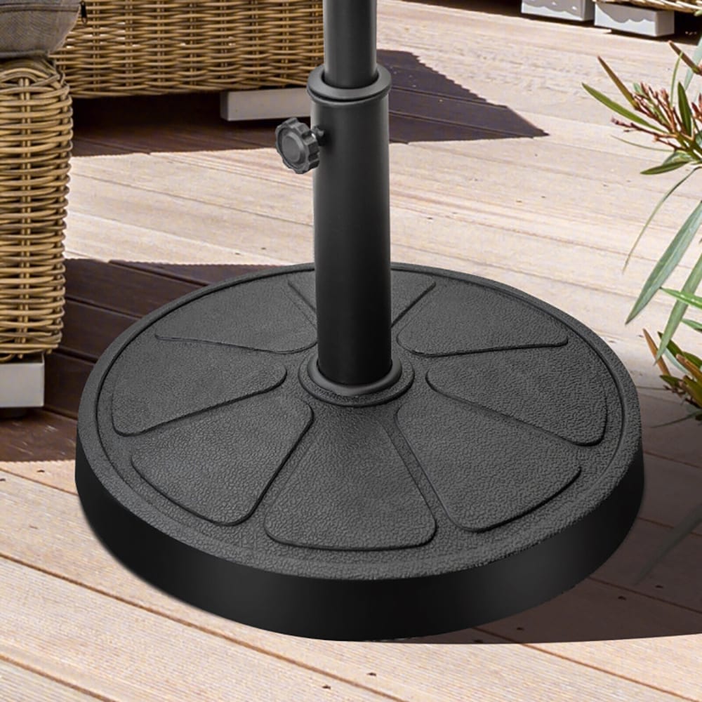 VANECL 31 LBS Heavy Duty Round Patio Umbrella Base, 18" Dia Black Resin Umbrella Stand with 2 Size Adapters & Lock Knob, Fits 1.5"/1.9" Pole for 9FT Outdoor Market Umbrella