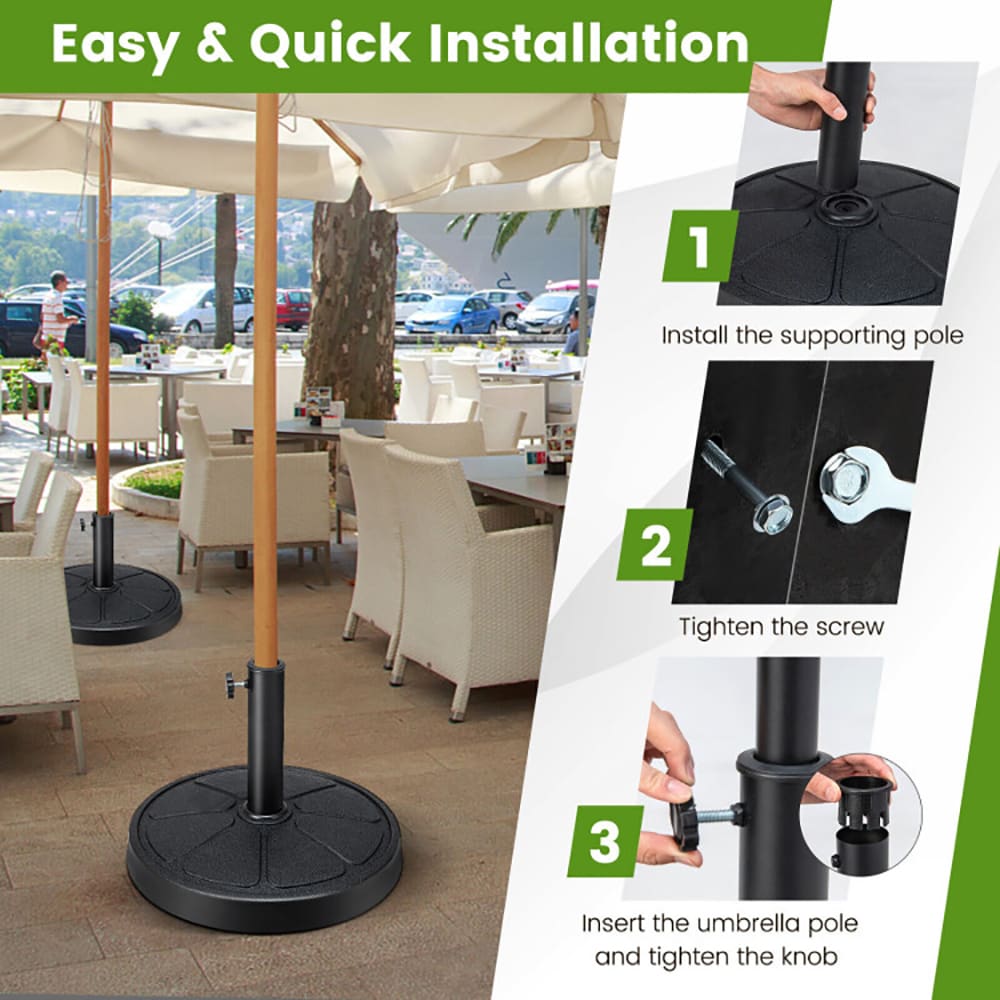 VANECL 31 LBS Heavy Duty Round Patio Umbrella Base, 18" Dia Black Resin Umbrella Stand with 2 Size Adapters & Lock Knob, Fits 1.5"/1.9" Pole for 9FT Outdoor Market Umbrella