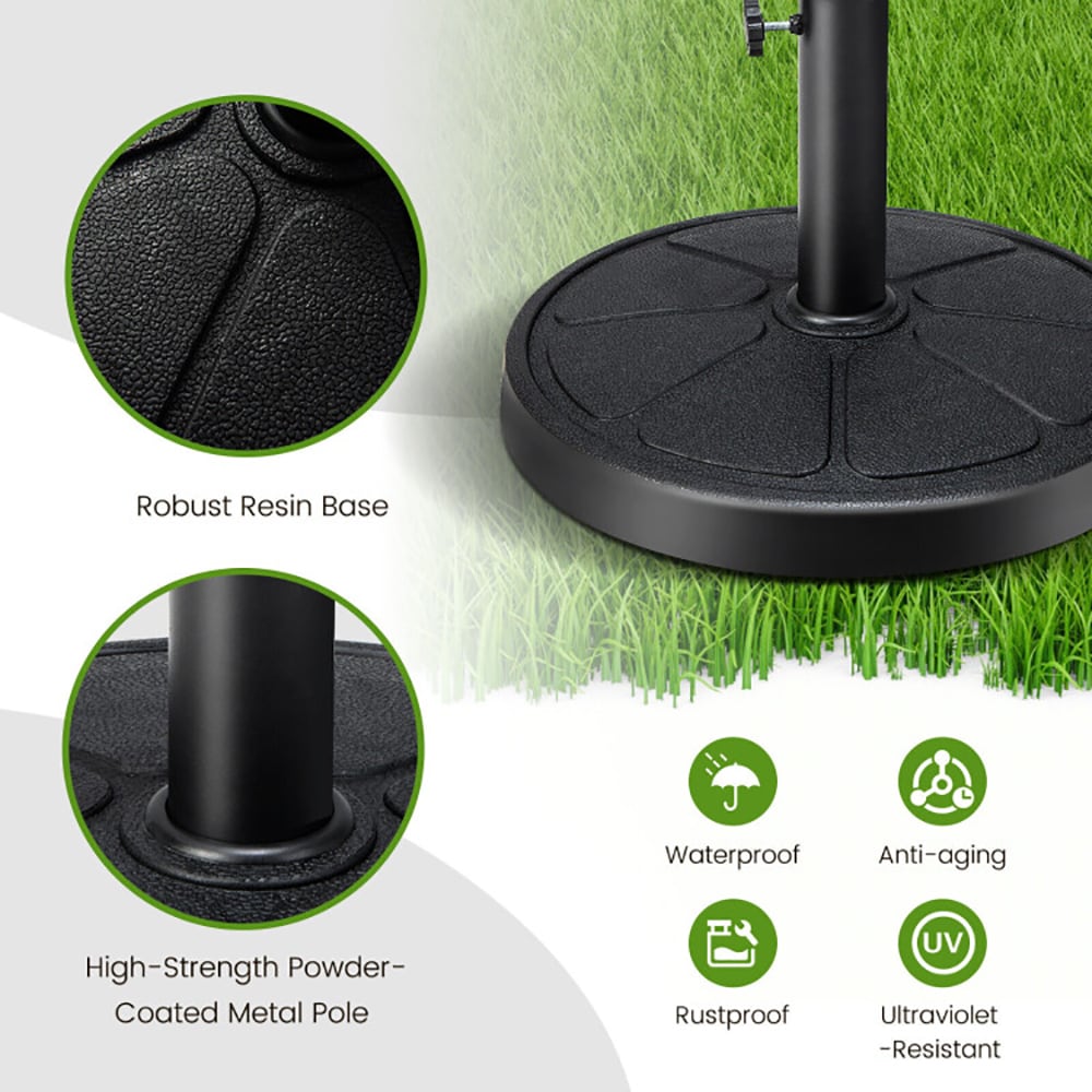 VANECL 31 LBS Heavy Duty Round Patio Umbrella Base, 18" Dia Black Resin Umbrella Stand with 2 Size Adapters & Lock Knob, Fits 1.5"/1.9" Pole for 9FT Outdoor Market Umbrella