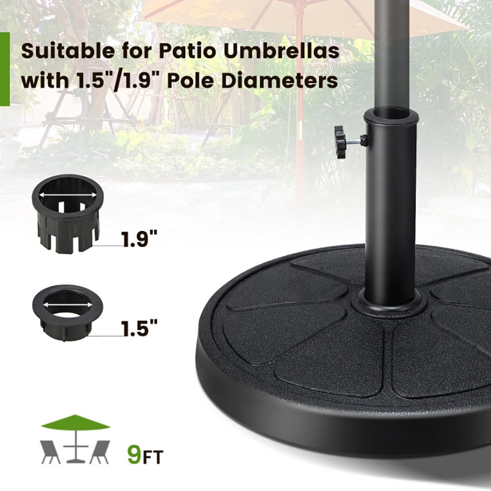 VANECL 31 LBS Heavy Duty Round Patio Umbrella Base, 18" Dia Black Resin Umbrella Stand with 2 Size Adapters & Lock Knob, Fits 1.5"/1.9" Pole for 9FT Outdoor Market Umbrella