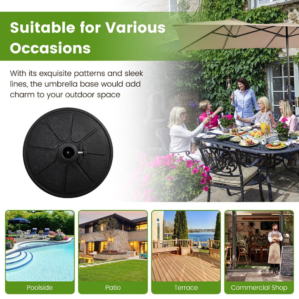 VANECL 31 LBS Heavy Duty Round Patio Umbrella Base, 18" Dia Black Resin Umbrella Stand with 2 Size Adapters & Lock Knob, Fits 1.5"/1.9" Pole for 9FT Outdoor Market Umbrella