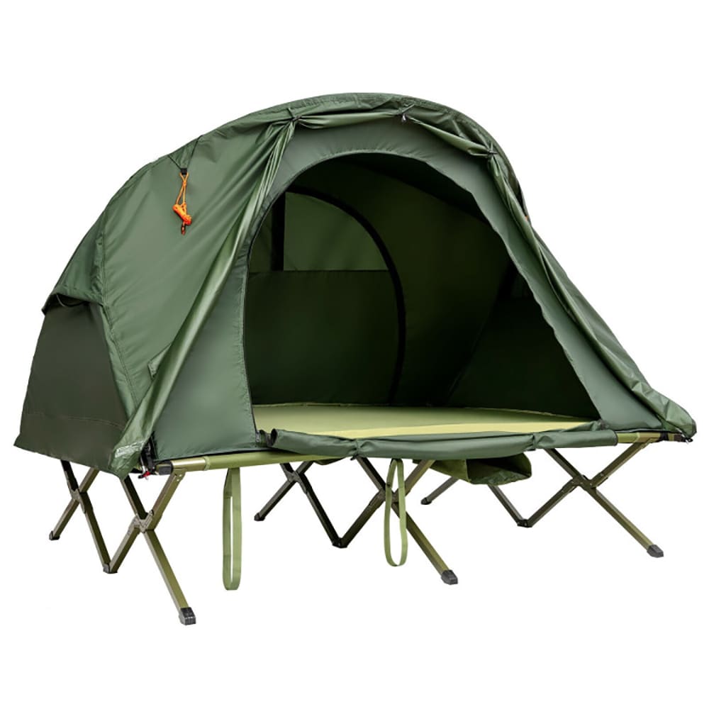 VANECL 2 Person Outdoor Elevated Camping Cot Tent with Extra External Rain Cover, Self-Inflating Sleeping Mat Included, Heavy-Duty Off-Ground Camping Tent Cot with Wheeled Carry Bag, Gray All-Season Camping Shelter