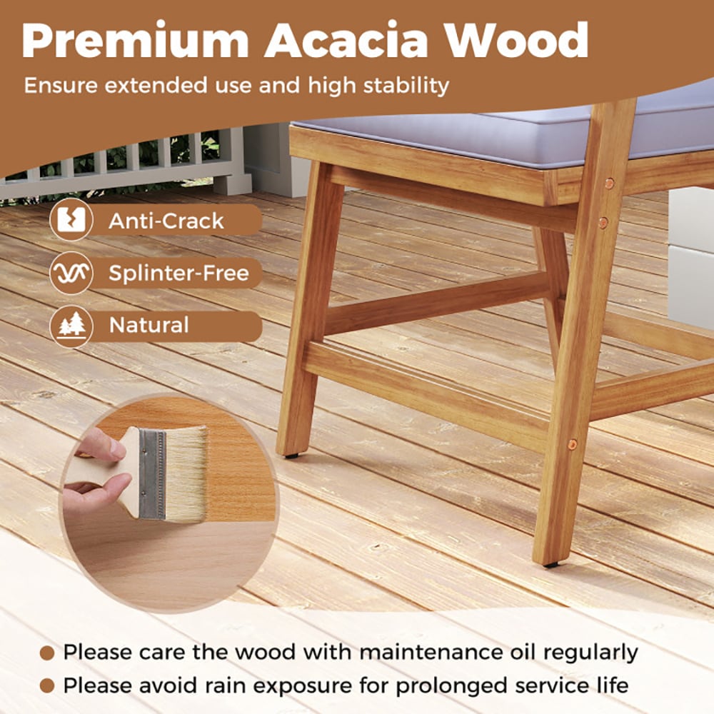 VANECL 5 Pieces Outdoor Patio Dining Set, Solid Acacia Wood Table & PE Rattan Backrest Chairs with Removable Gray Sponge Cushions, 4-Seater Patio Furniture for Backyard Garden Poolside