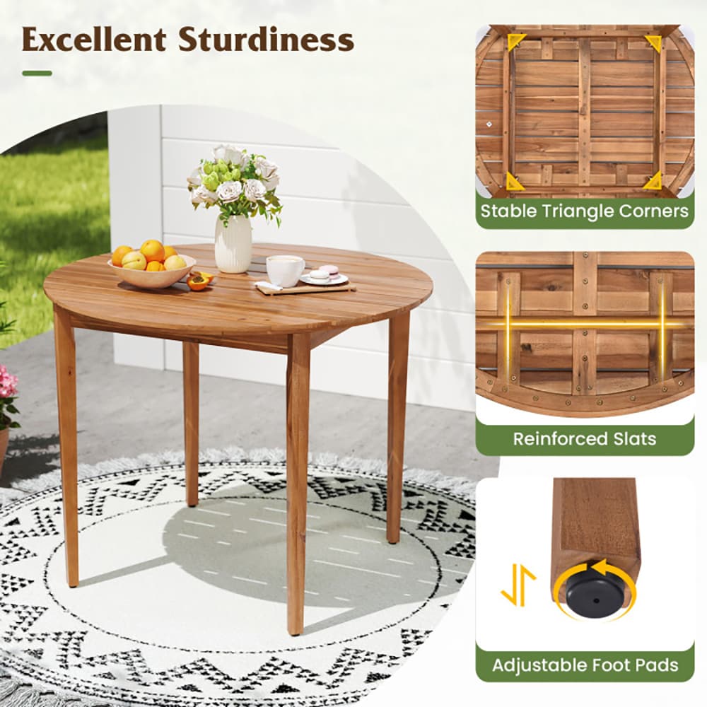 VANECL 5 Pieces Outdoor Patio Dining Set, Solid Acacia Wood Table & PE Rattan Backrest Chairs with Removable Gray Sponge Cushions, 4-Seater Patio Furniture for Backyard Garden Poolside