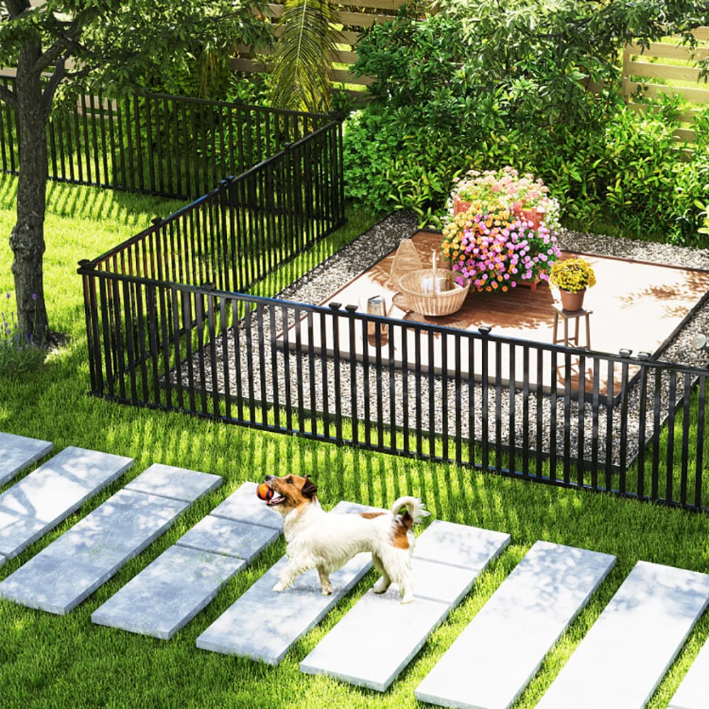 VANECL 2 Pack 80 x 51 Inch White Vinyl Picket Fence Panels, No-Dig PVC Garden B0rder Fencing with Ground Stakes, Flexible Connectable Landscape Barrier for Yard Patio Pool Pet Play Area