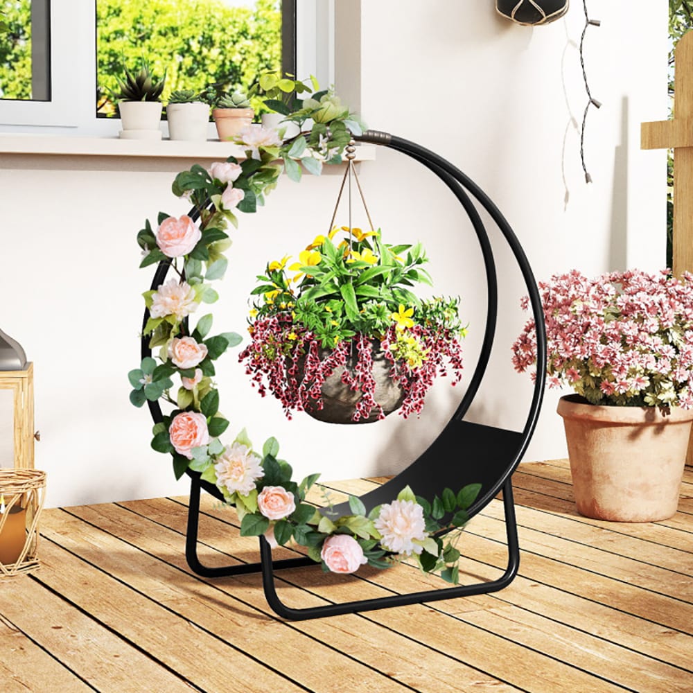 VANECL 20 Inch Round Firewood Log Hoop, Heavy Duty Powder Coated Metal Curved Firewood Rack with A-Shaped Support Stand, Pre-Assembled Indoor Outdoor Firewood Storage Holder for Fireplace Patio Garage