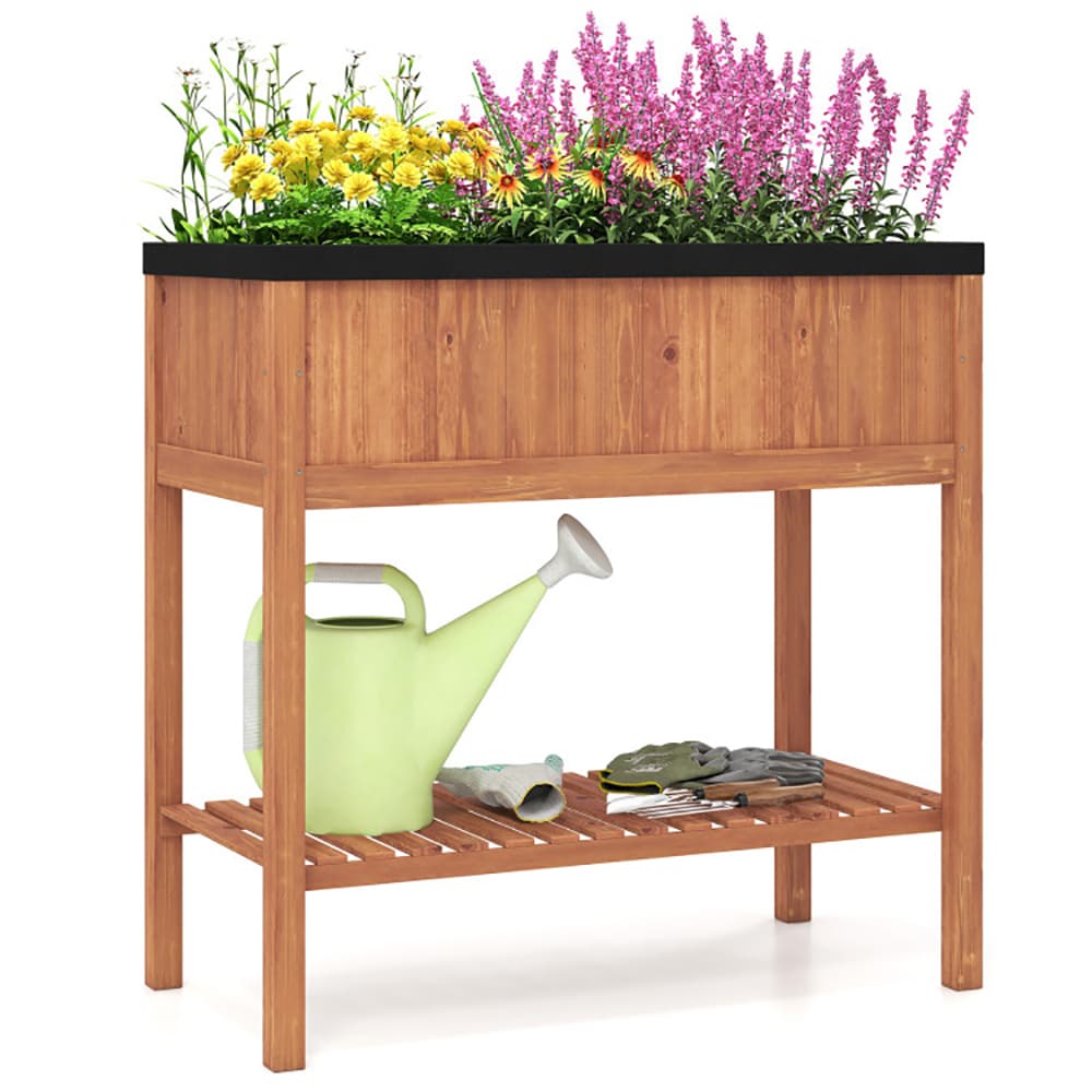 VANECL Elevated Pine Wood Raised Garden Bed with Storage Shelf, 4.8 Cu.Ft Planter B0x, Total 220 LBS Weight Capacity, Ergonomic 39” Height Raised Planter for Herb Vegetable Flower Patio Balcony Garden