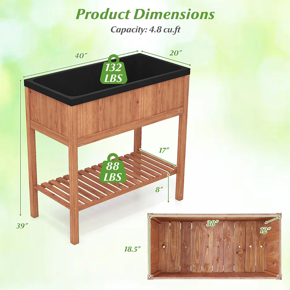 VANECL Elevated Pine Wood Raised Garden Bed with Storage Shelf, 4.8 Cu.Ft Planter B0x, Total 220 LBS Weight Capacity, Ergonomic 39” Height Raised Planter for Herb Vegetable Flower Patio Balcony Garden