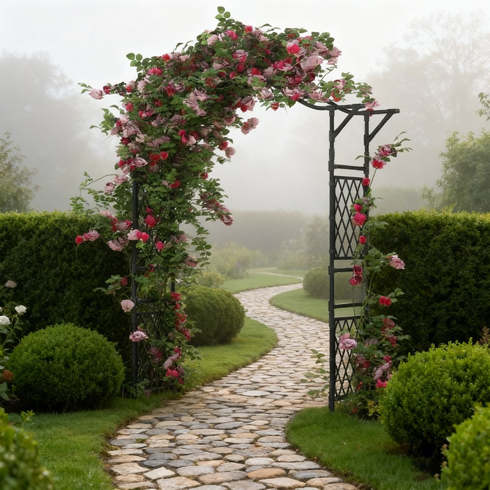 VANECL 67×83 Inch PE Coated Metal Garden Arch Trellis, Heavy Duty Curved Pergola ArB0r, Outdoor Plant Climbing Support Frame for Roses Vines Vegetables & Wedding Party Decor