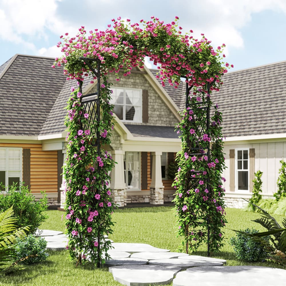 VANECL 67×83 Inch PE Coated Metal Garden Arch Trellis, Heavy Duty Curved Pergola ArB0r, Outdoor Plant Climbing Support Frame for Roses Vines Vegetables & Wedding Party Decor