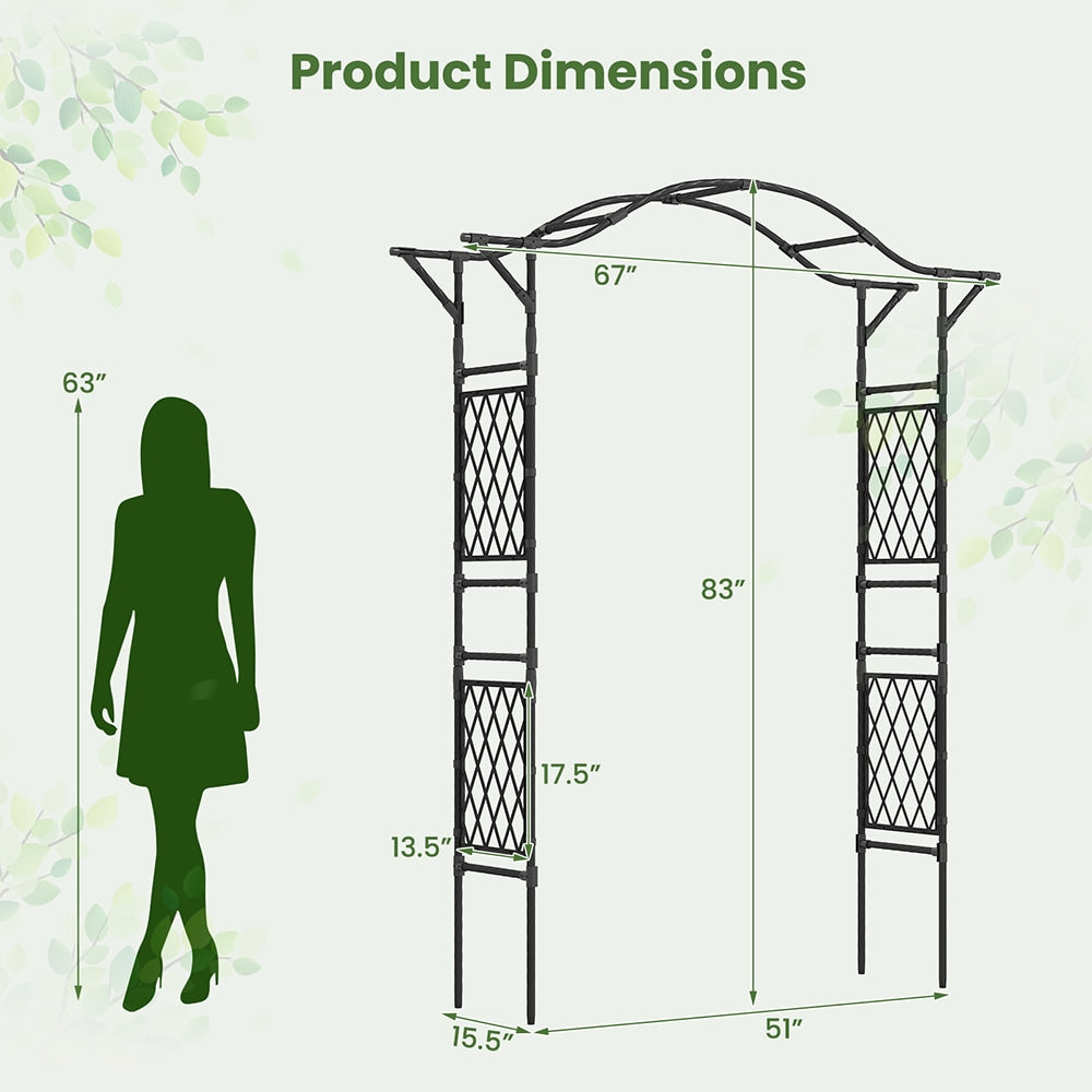VANECL 67×83 Inch PE Coated Metal Garden Arch Trellis, Heavy Duty Curved Pergola ArB0r, Outdoor Plant Climbing Support Frame for Roses Vines Vegetables & Wedding Party Decor