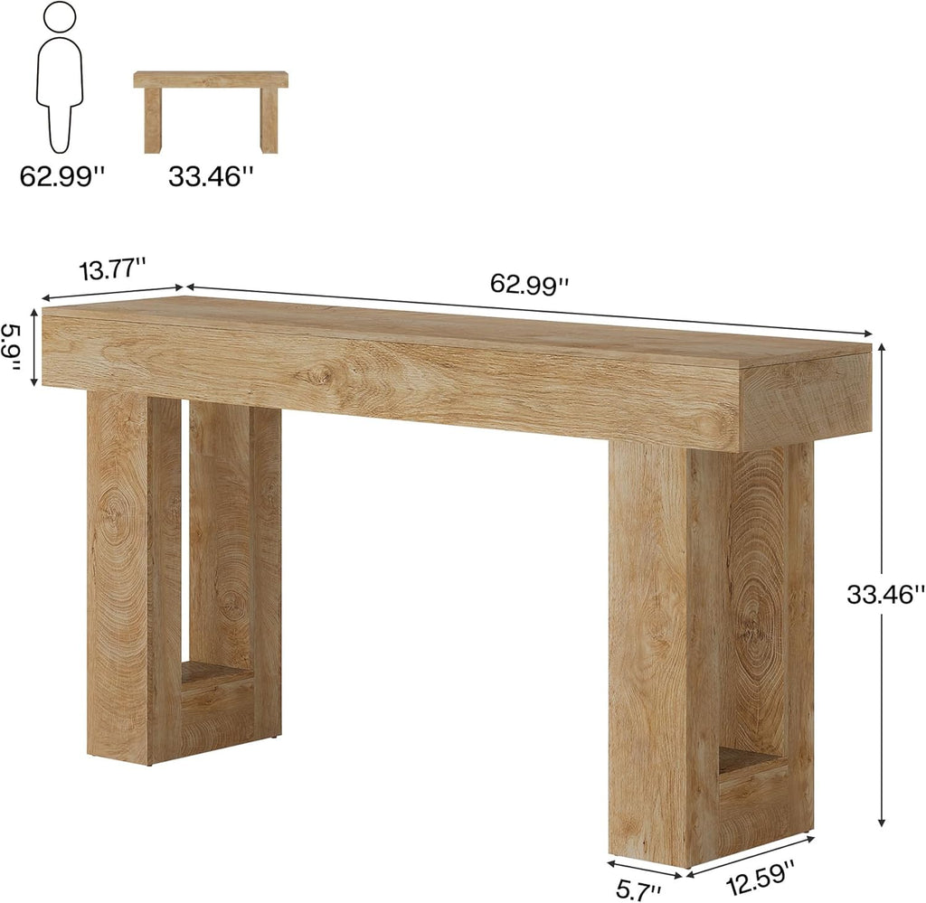 VANECL 63 Inch Wooden Console Table, Rustic Country Style Entryway Sofa Table with Sturdy Foot Pads, Engineered Wood Accent Foyer Table for Living Room Hallway Dining Room, Easy to Assemble