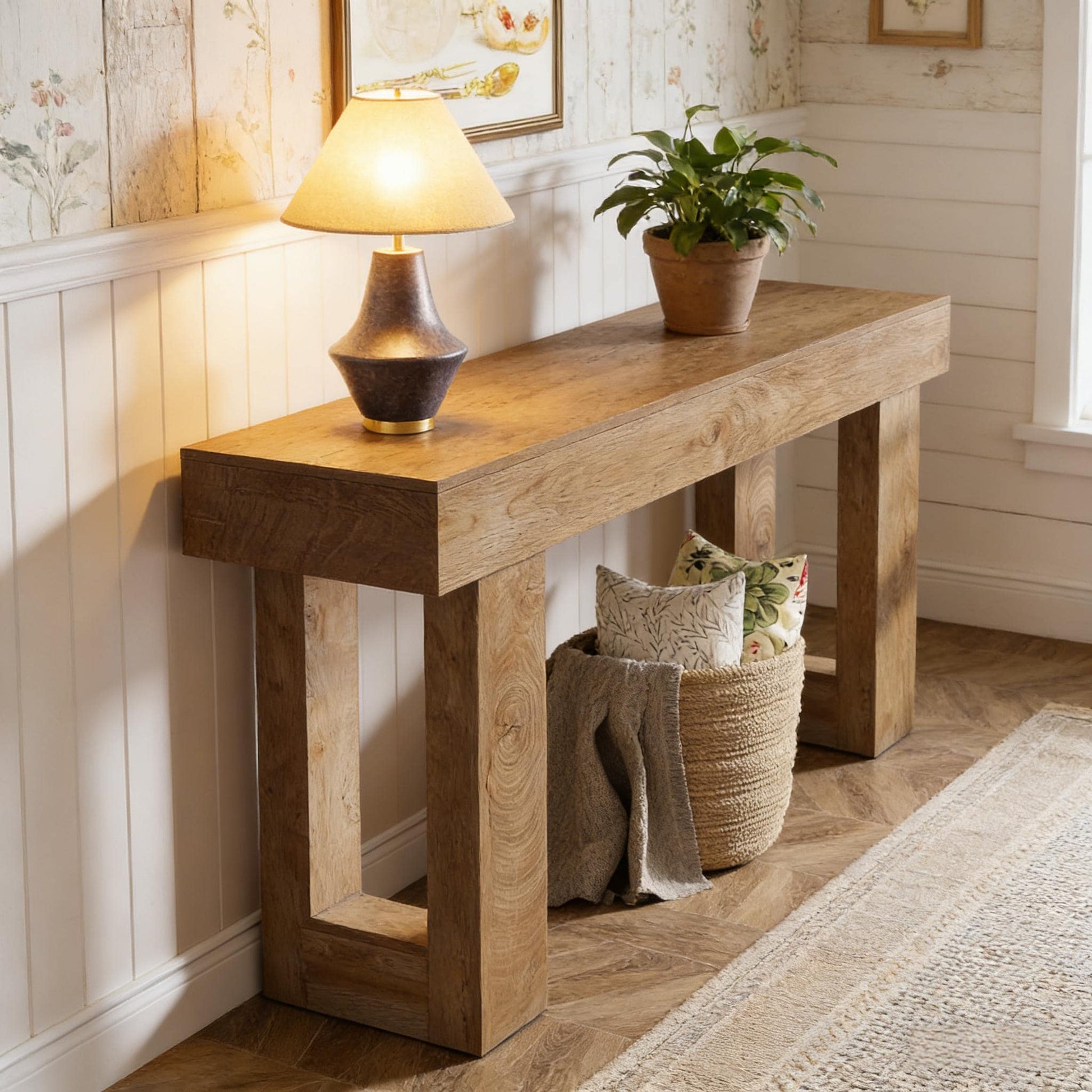 VANECL 63 Inch Wooden Console Table, Rustic Country Style Entryway Sofa Table with Sturdy Foot Pads, Engineered Wood Accent Foyer Table for Living Room Hallway Dining Room, Easy to Assemble