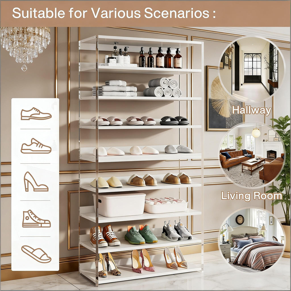 VANECL 8-Tier Shoe Rack for 32 Pairs, Modern Shoe Storage Organizer with Acrylic Side Panels & Anti-Tip Kit, Multi-Purpose Shoe Cabinet for Entryway Bedroom Living Room