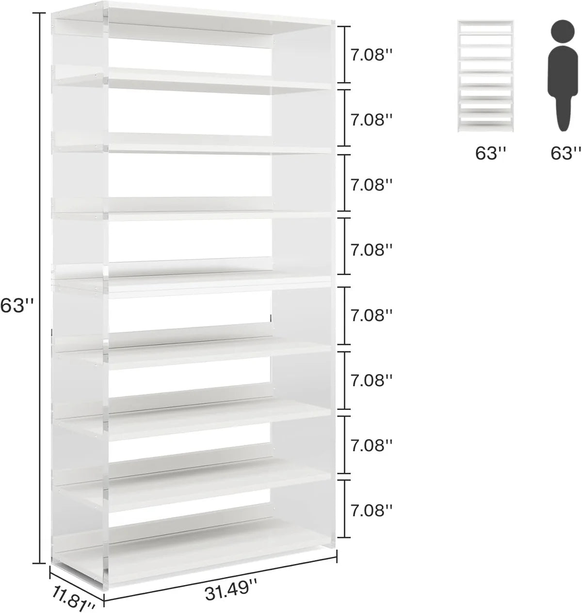 VANECL 8-Tier Shoe Rack for 32 Pairs, Modern Shoe Storage Organizer with Acrylic Side Panels & Anti-Tip Kit, Multi-Purpose Shoe Cabinet for Entryway Bedroom Living Room