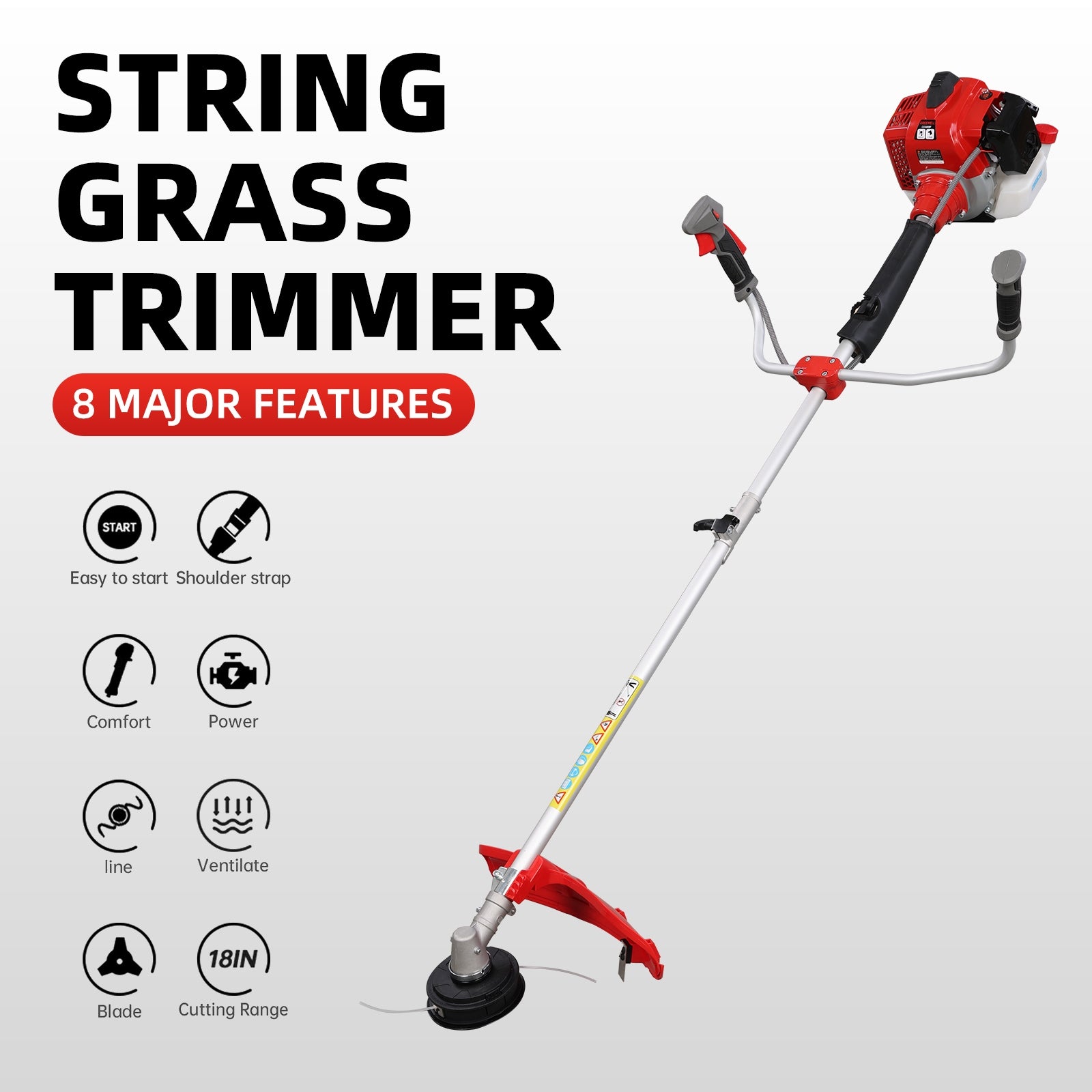 VANECL 58CC 2-Stroke Gas String Trimmer Pro Grade Brush Cutter, EPA Certified Heavy Duty Weed Eater, Orange Gas Powered Lawn Trimmer for Overgrowth Brush & Yard Clearing