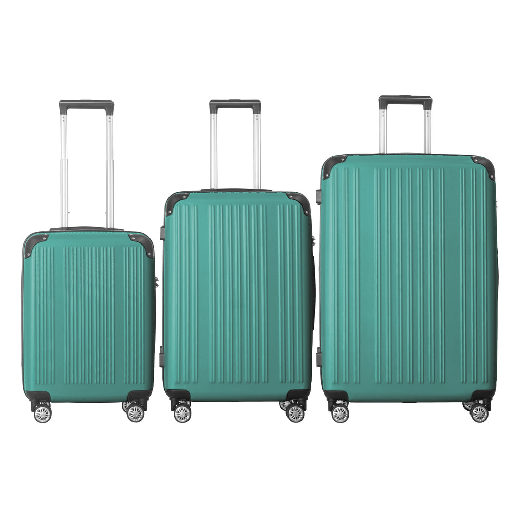 VANECL 3 Piece ABS Hard Shell Luggage Set, 20"/24"/28" Spinner Suitcase with Metal Corner Guards, TSA Lock & Silent 360° Rolling Wheels, Lightweight Travel Suitcases, Aqua Green
