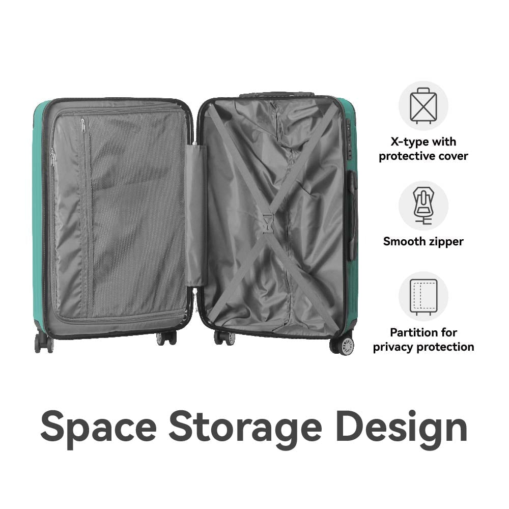 VANECL 3 Piece ABS Hard Shell Luggage Set, 20"/24"/28" Spinner Suitcase with Metal Corner Guards, TSA Lock & Silent 360° Rolling Wheels, Lightweight Travel Suitcases, Aqua Green