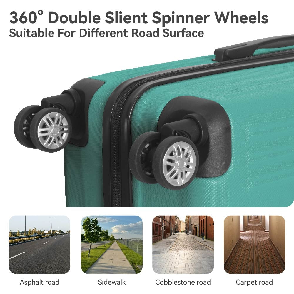 VANECL 3 Piece ABS Hard Shell Luggage Set, 20"/24"/28" Spinner Suitcase with Metal Corner Guards, TSA Lock & Silent 360° Rolling Wheels, Lightweight Travel Suitcases, Aqua Green