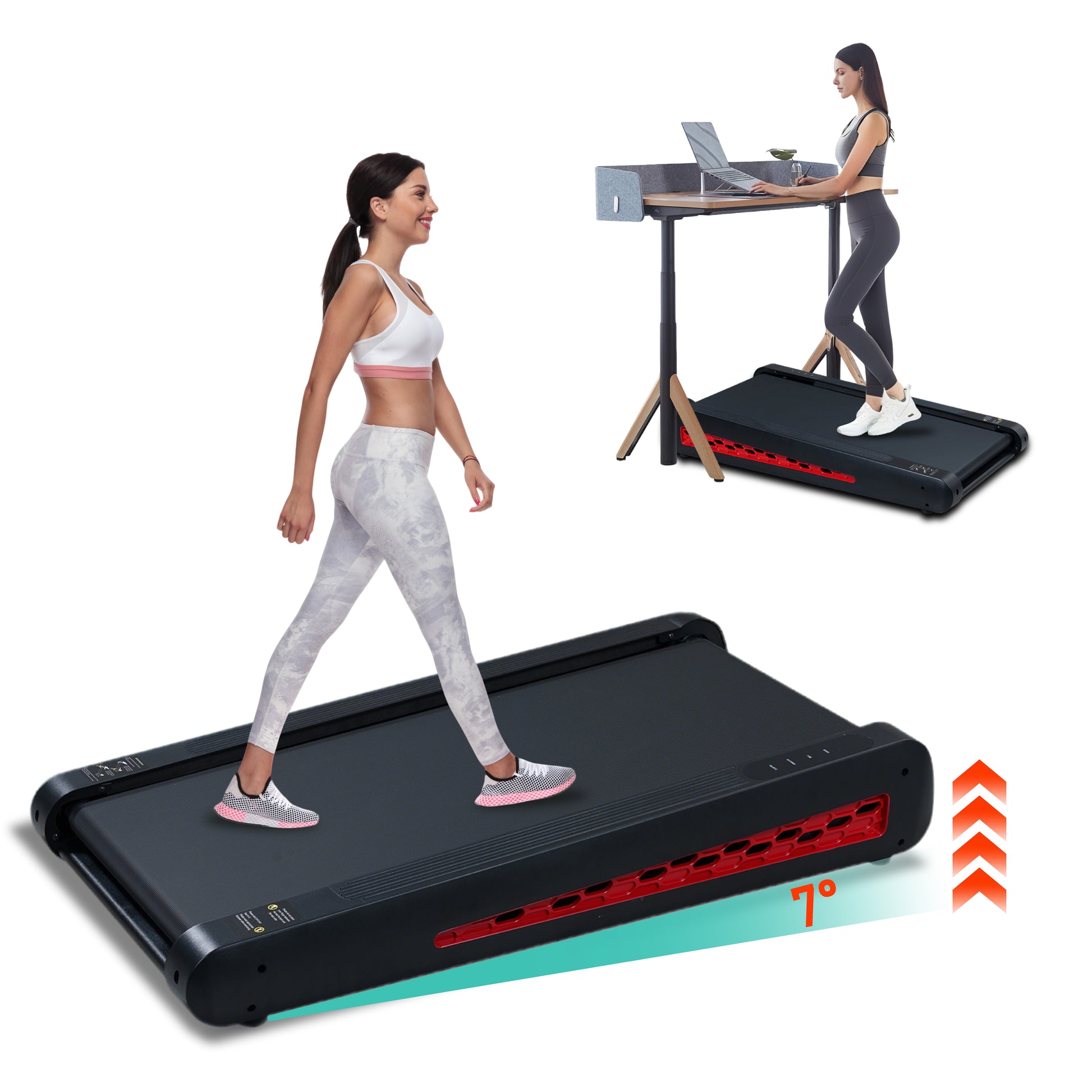 VANECL 7° Fixed Incline Walking Pad Treadmill, Portable Compact Under Desk Treadmill with Upright Storage Stand, 2.55HP Quiet Motor, LED Display, 220 LBS Max Capacity for Home & Office Workout