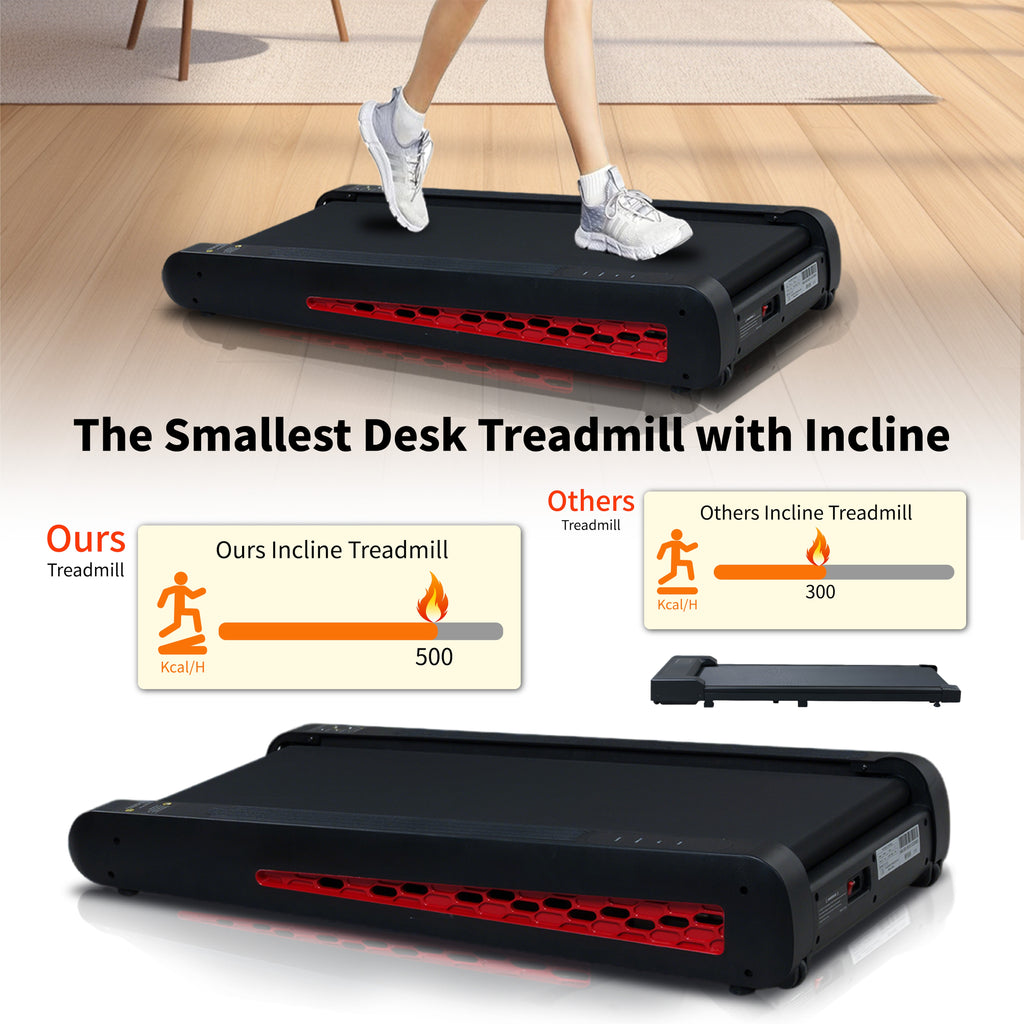 VANECL 7° Fixed Incline Walking Pad Treadmill, Portable Compact Under Desk Treadmill with Upright Storage Stand, 2.55HP Quiet Motor, LED Display, 220 LBS Max Capacity for Home & Office Workout