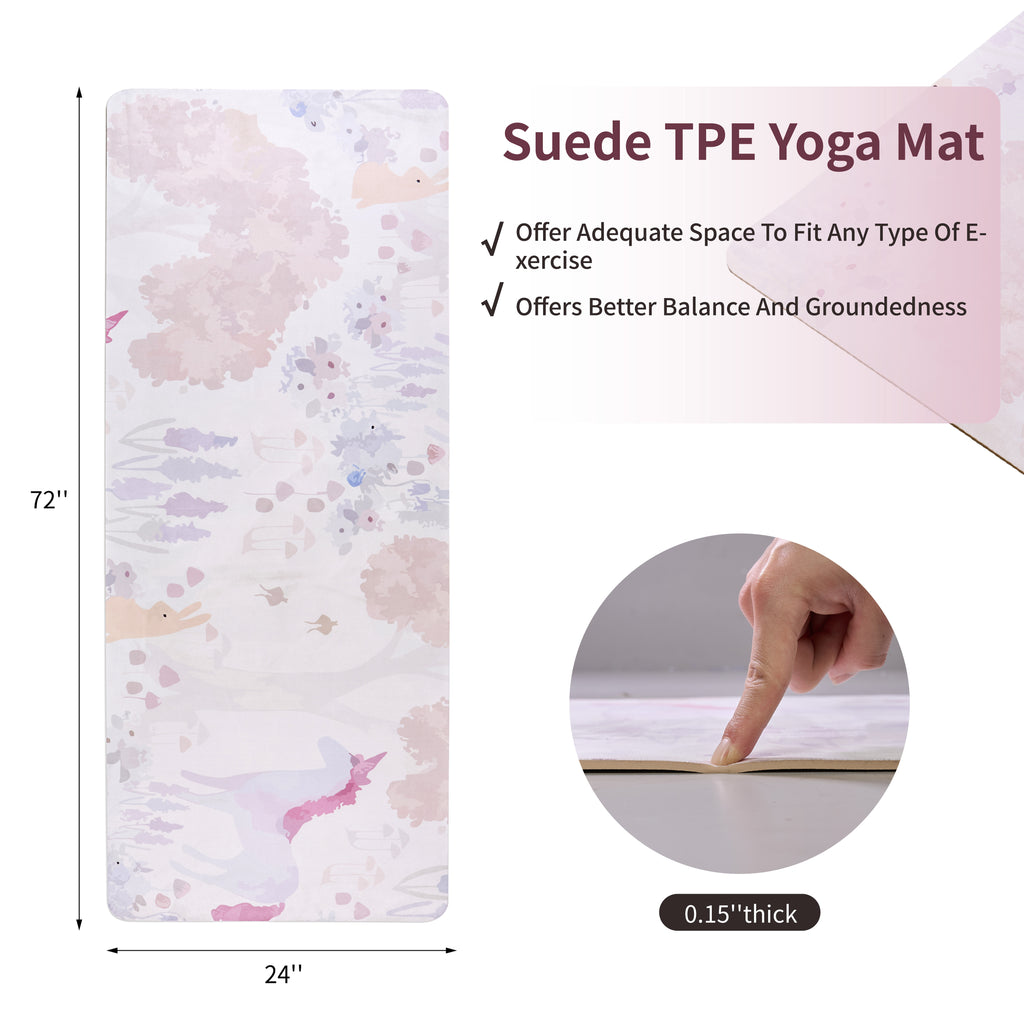 VANECL Printed Suede Top TPE Yoga Mat 72"×24", Dual Sided Non Slip Exercise Workout Mat, Multi-Purpose Anti-Tear Fitness Mat for Yoga Pilates Stretching Indoor & Outdoor