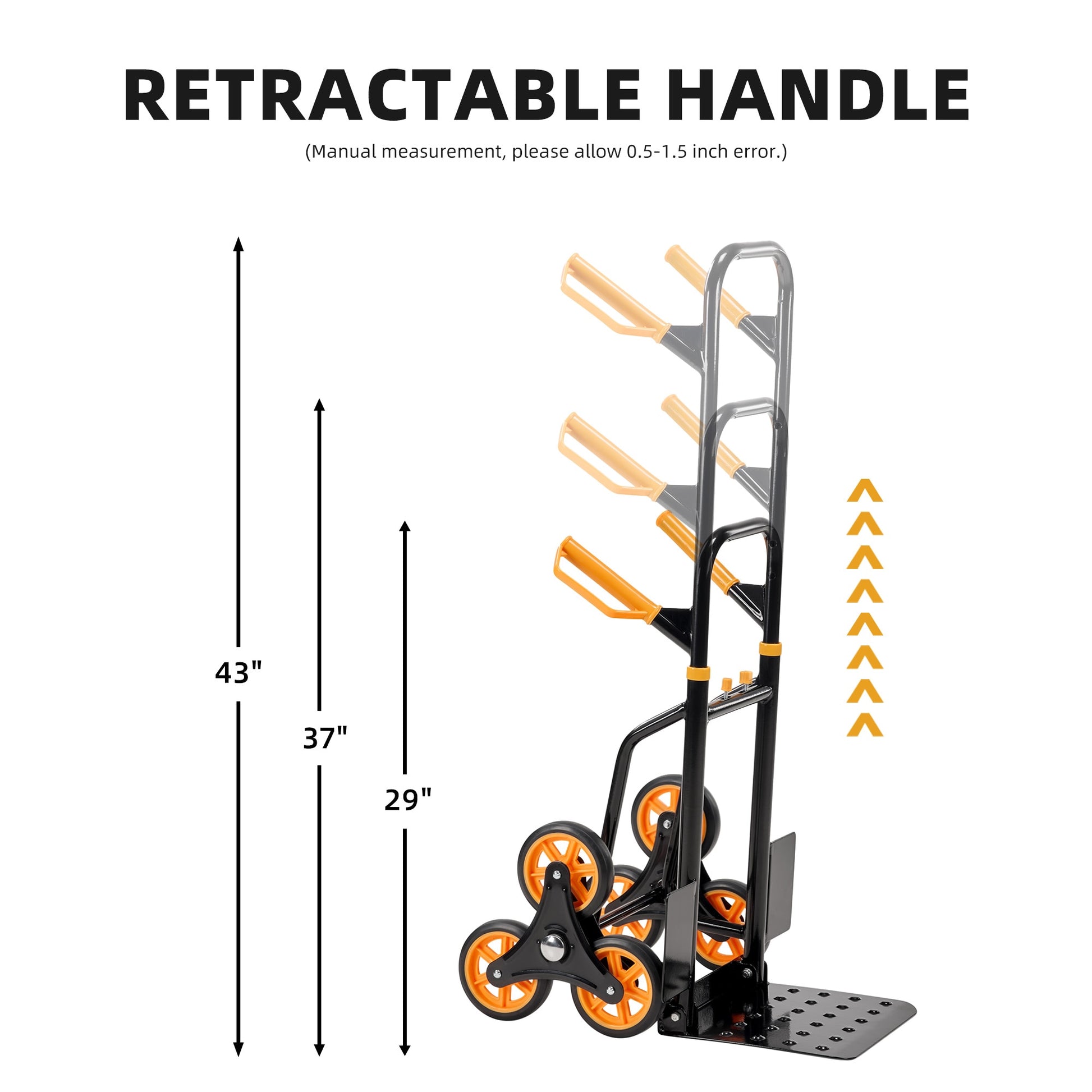 VANECL Heavy Duty Stair Climbing Hand Truck Dolly, 3-Wheel Foldable Moving Cart with Ergonomic Handle, 265 LBS Load Capacity Portable Hand Trolley for Home Warehouse Outdoor Transport