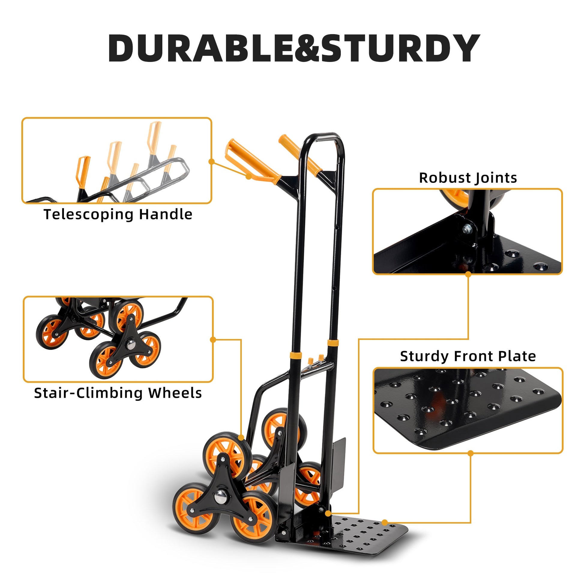 VANECL Heavy Duty Stair Climbing Hand Truck Dolly, 3-Wheel Foldable Moving Cart with Ergonomic Handle, 265 LBS Load Capacity Portable Hand Trolley for Home Warehouse Outdoor Transport
