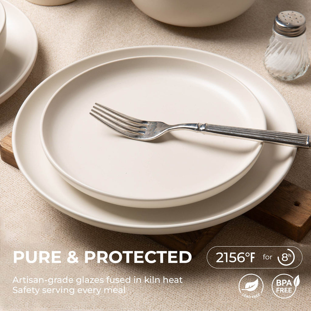 VANECL 12-Piece Matte Stoneware Dinnerware Set for 3, Non-Toxic Lead Free Plates B0wls Mugs, Microwave & Dishwasher Safe Stackable Reactive Glaze Kitchen Dinner Set