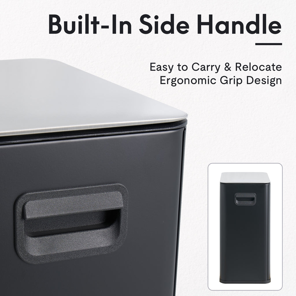 VANECL 10L / 2.6 Gallon Rectangular Step Trash Can, Black Stainless Steel Foot Pedal Garbage Bin with Removable Inner Bucket & Side Handle, Space Saving Waste Container for Kitchen Bathroom Bedroom Office