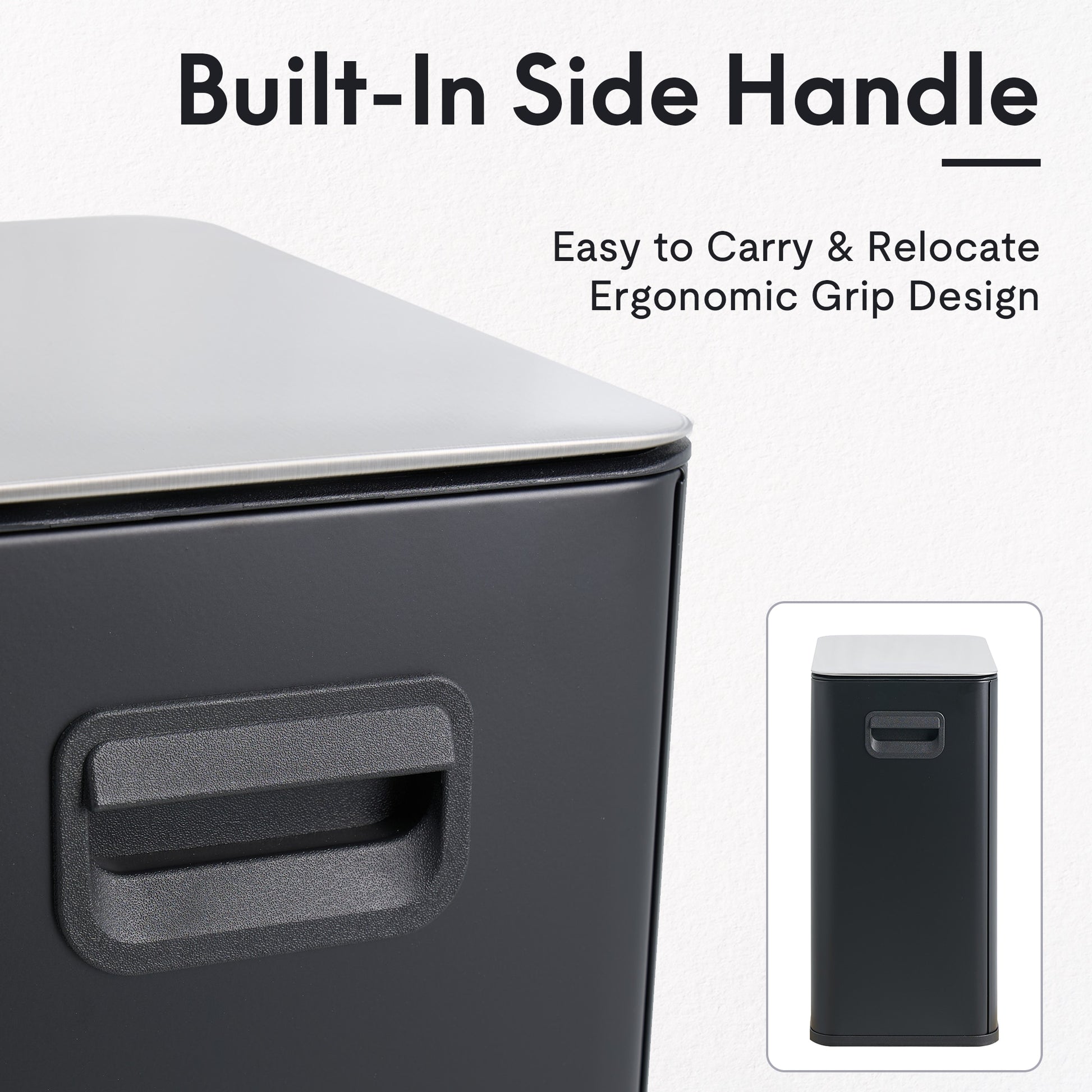 VANECL 10L / 2.6 Gallon Rectangular Step Trash Can, Black Stainless Steel Foot Pedal Garbage Bin with Removable Inner Bucket & Side Handle, Space Saving Waste Container for Kitchen Bathroom Bedroom Office