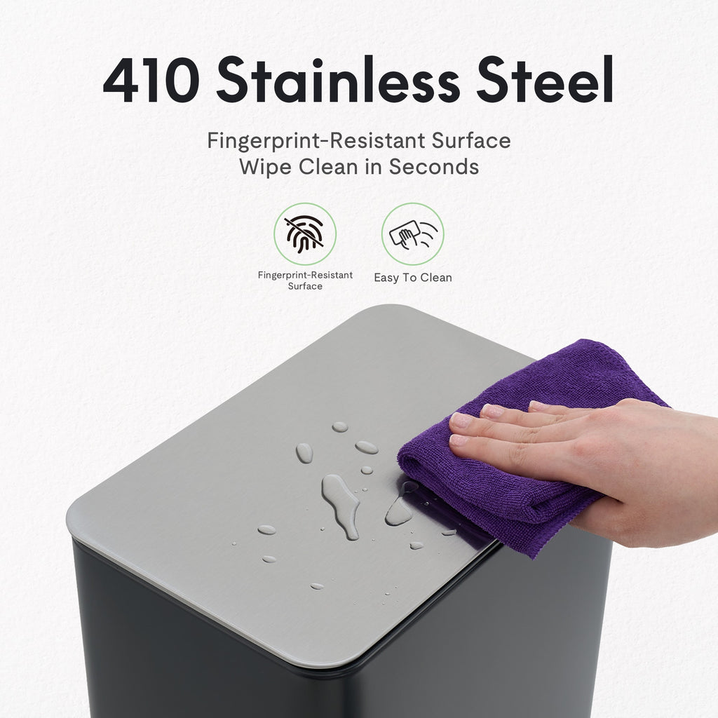 VANECL 10L / 2.6 Gallon Rectangular Step Trash Can, Black Stainless Steel Foot Pedal Garbage Bin with Removable Inner Bucket & Side Handle, Space Saving Waste Container for Kitchen Bathroom Bedroom Office