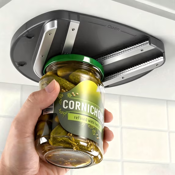 VANECL Under Cabinet Jar Opener for Weak Hands & Seniors, One-Handed Stainless Steel Bottle and Lid Opener for Arthritis, Fits Any Size Jar Lid, Black