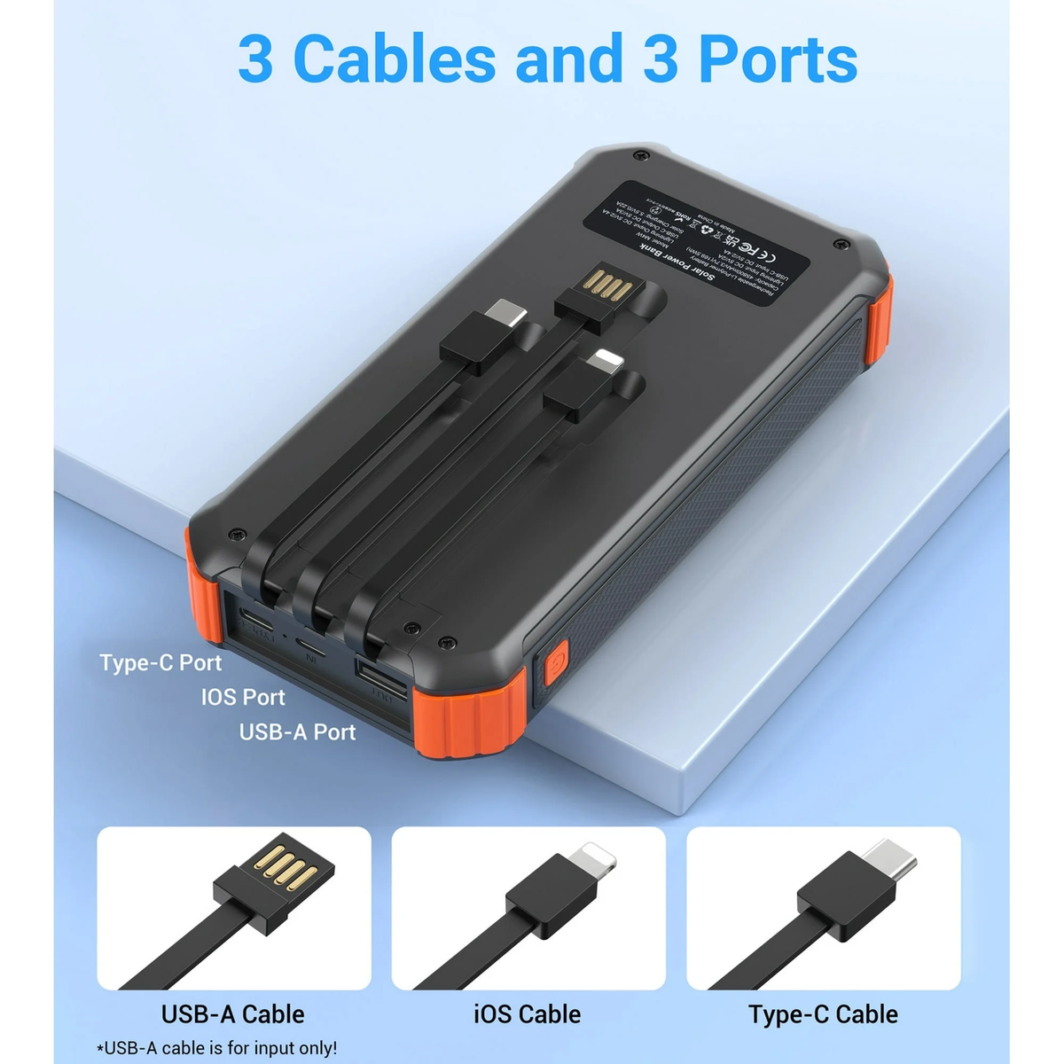 JIUMESS 45800mAh Solar Power Bank 15W Fast Charging, Solar Charger Compatible for iPhone, Android Phone