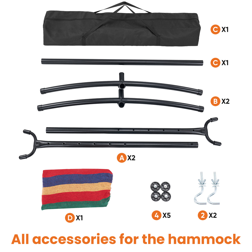 VANECL Double Hammock with Adjustable Steel Stand & Storage Bag, 450 LBS Capacity Poly Cotton 2-Person Portable Hammock for Backyard Camping Indoor Outdoor
