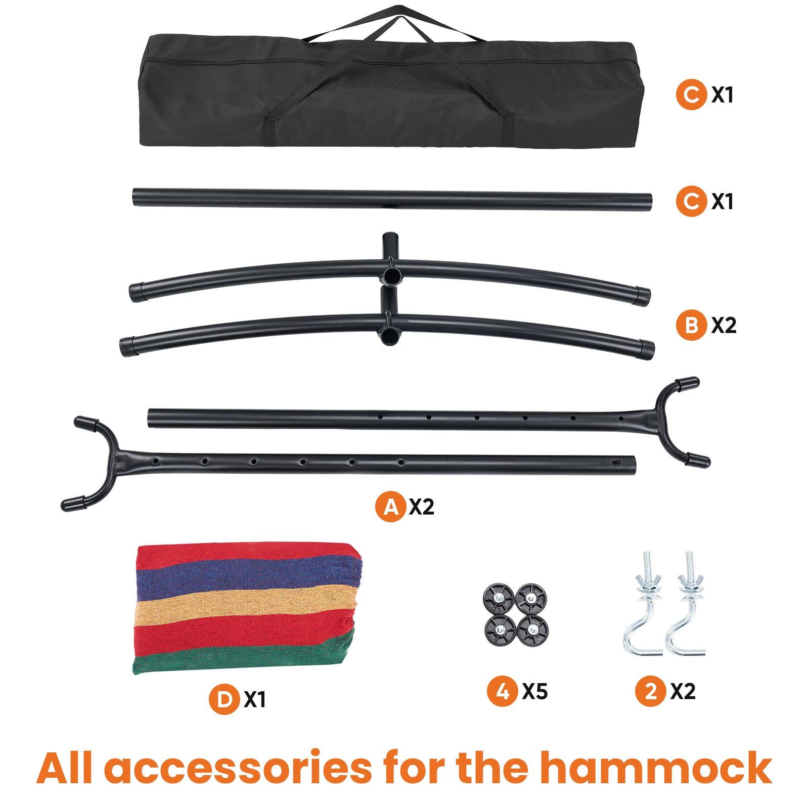 VANECL Double Hammock with Adjustable Steel Stand & Storage Bag, 450 LBS Capacity Poly Cotton 2-Person Portable Hammock for Backyard Camping Indoor Outdoor
