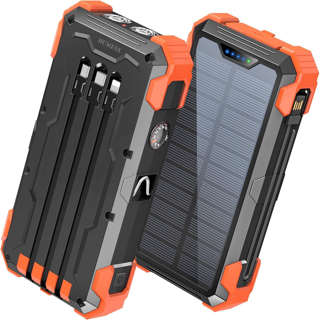 JIUMESS 42800mAh Solar Power Bank 15W Fast Charging with Cables, Solar Charger Compatible for iPhone/Android Phone