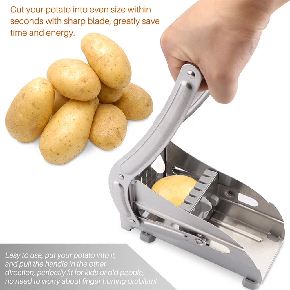WANDOBAO French Fry Cutter Stainless Steel Potato Slicer, Food Grade Potato Cutter with No-Slip Base & 2 Blades for Potato Vegetable Radish Cucumber Onion