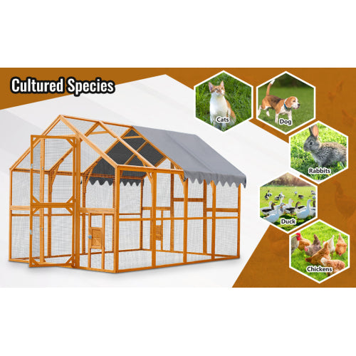 VANECL 110" Large Outdoor Chicken Coop Enclosures, Walk-in Kitten Playpen with Upgrade Waterproof Cover, Galvanized Wire Mesh Catio with Sliding B0lt Lock & 2 Small Access Doors, Spacious Pet Exercise Pen for Chicken, Kitten, Small Animals