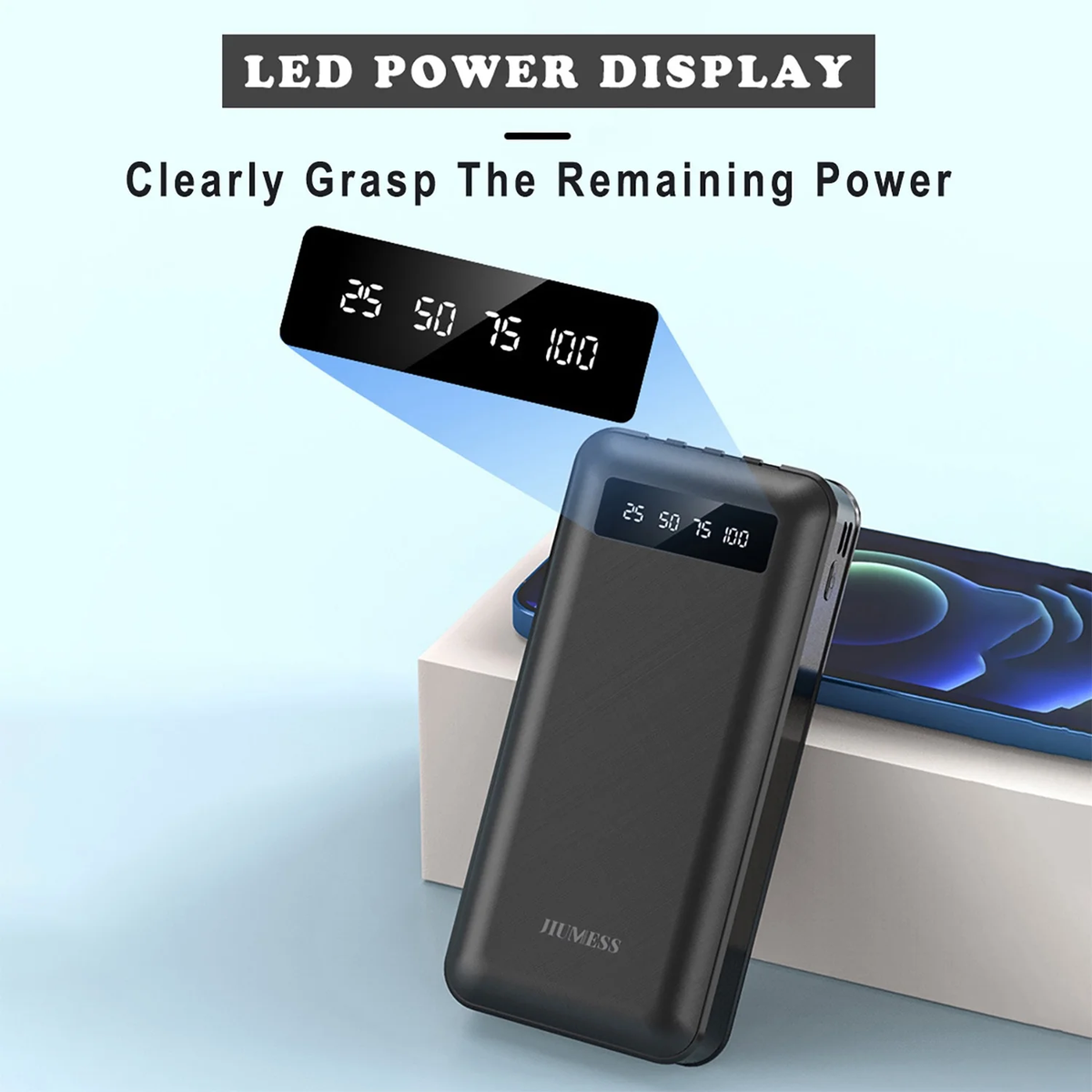 JIUMESS 20000mAh Power Bank Portable Charger with Cables Compatible for iPhone, Android Cell Phone