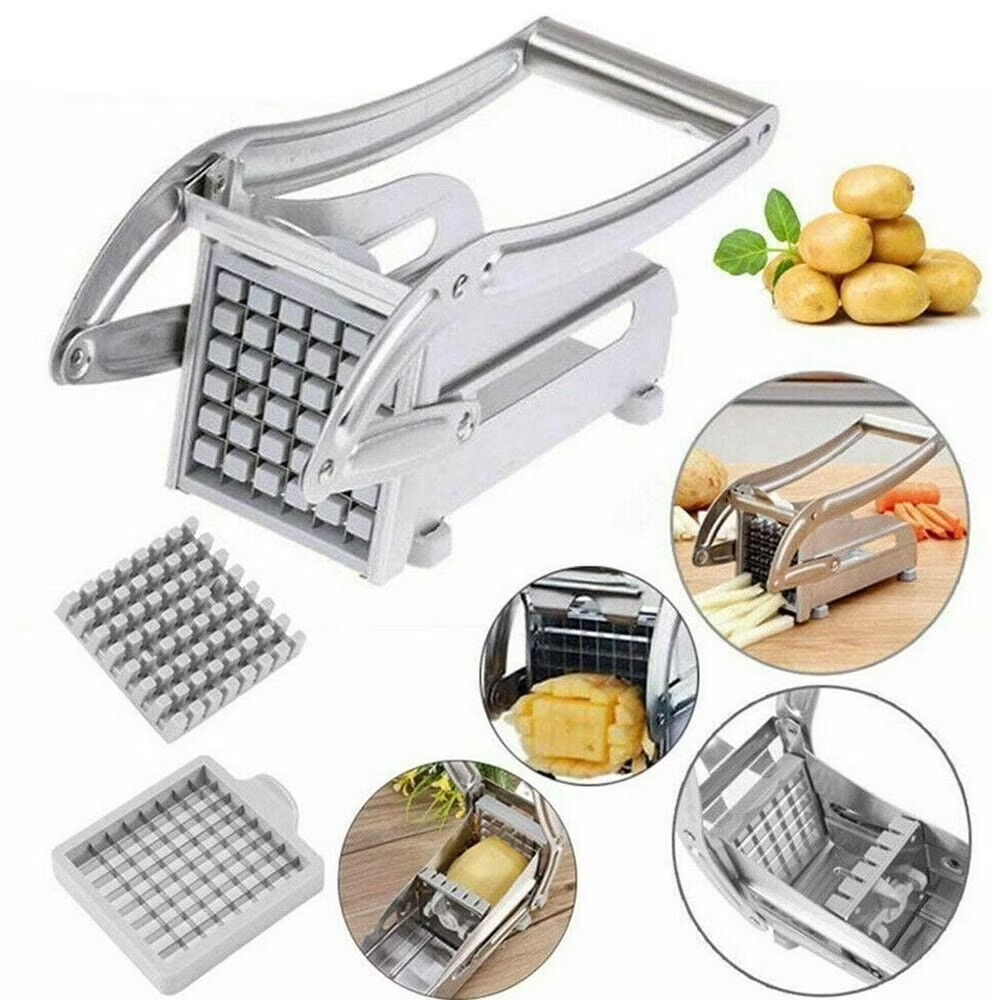 WANDOBAO French Fry Cutter Stainless Steel Potato Slicer, Food Grade Potato Cutter with No-Slip Base & 2 Blades for Potato Vegetable Radish Cucumber Onion