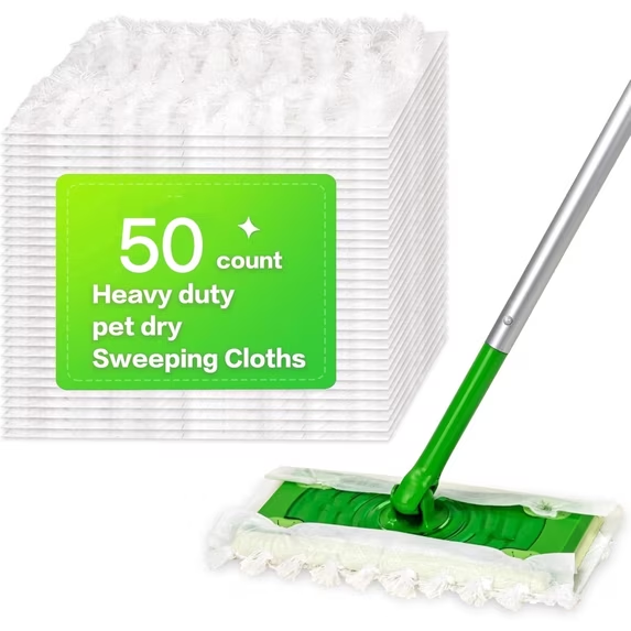 KCRAGAS Heavy Duty Dry Sweeping Cloths for Swiffer Sweeper Mop, Microfiber Duster Mop Pads Refills for Hardwood Floor Dust and Hair,Disposable, Unscented, 50 Count