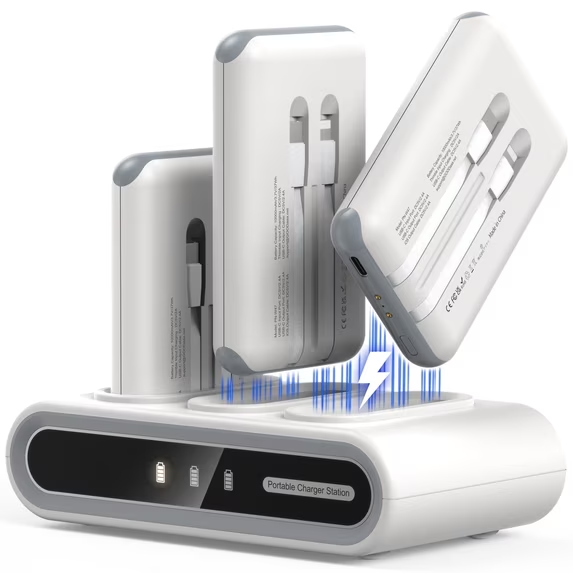 JTDD Portable Charger, 3-Pack 10000mAh Slim Power Bank Built in Cables, 3 Outputs 1 Inputs for All，MobileDevices,Home,Office,Restaurants,Travel