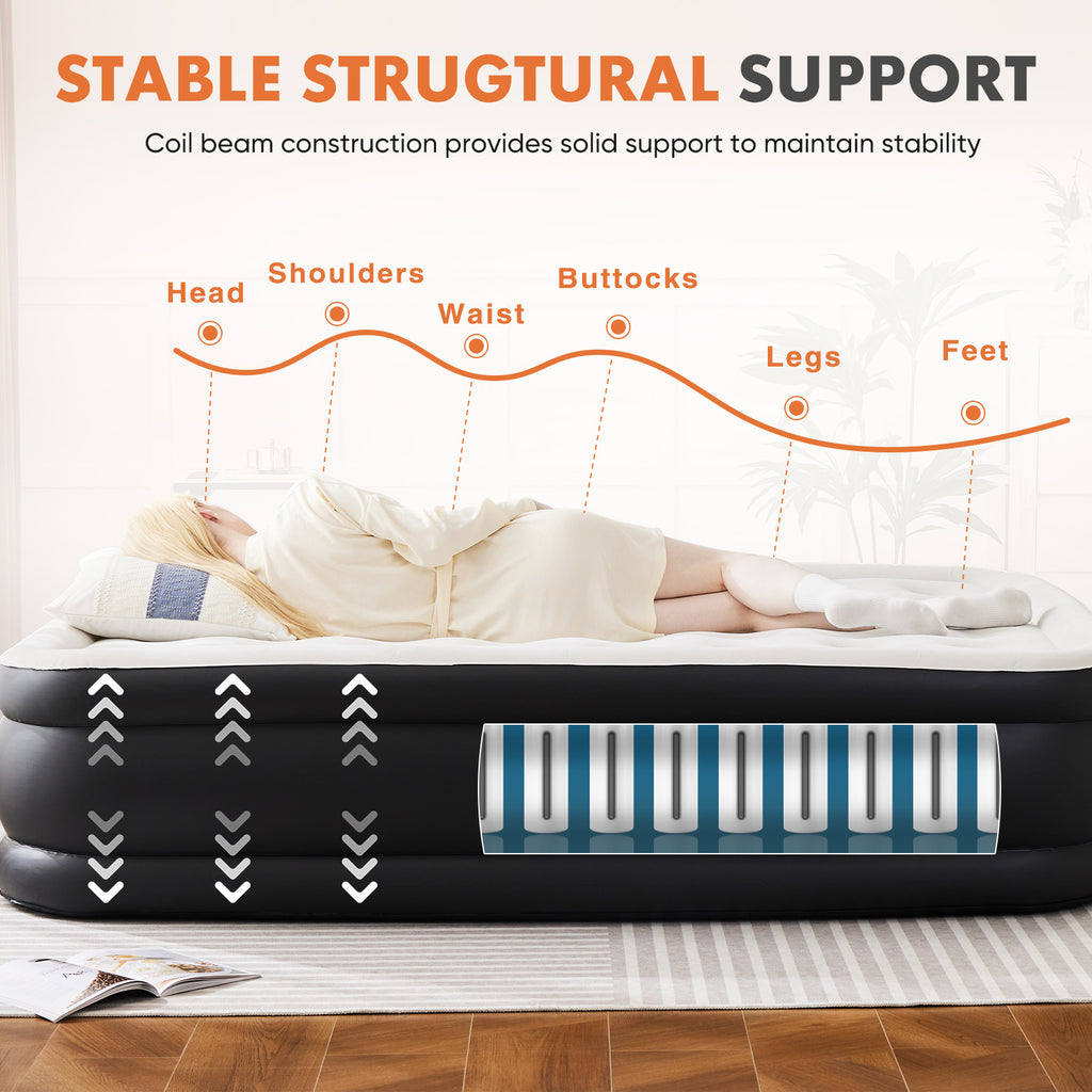 VANECL 16 Inch Twin Air Mattress with Built-in High Capacity Pump, Raised Double Height Inflatable Airbed, Adjustable Blow Up Mattress with Non-Slip B0ttom for Home Camping Travel