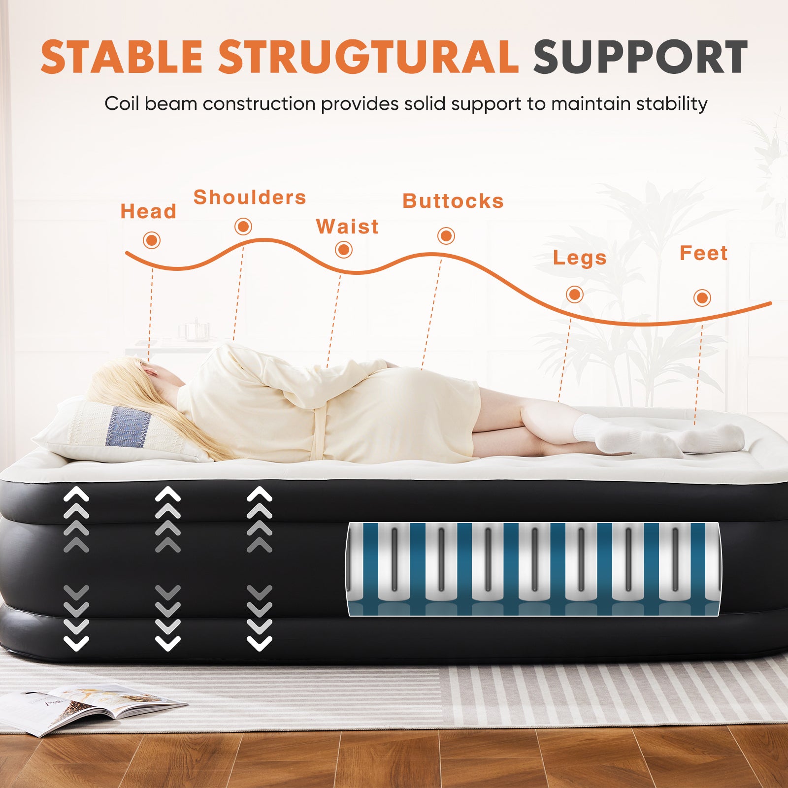 VANECL 16 Inch Twin Air Mattress with Built-in High Capacity Pump, Raised Double Height Inflatable Airbed, Adjustable Blow Up Mattress with Non-Slip B0ttom for Home Camping Travel