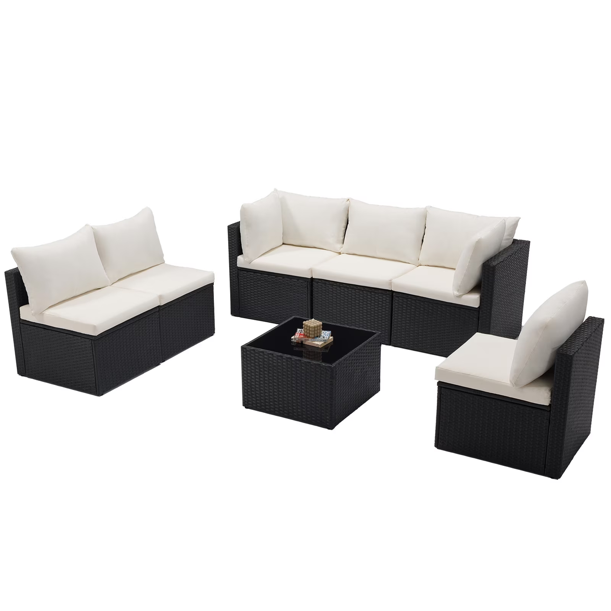 Aminy 7 Pieces Patio Furniture Set, All-Weather Outdoor PE Rattan Sectional Sofa Set with Coffee Table, White